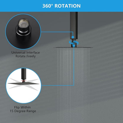 Lordear Rain Shower Heads High Pressure, Rainfall Showerhead for Bathroom Fixed Mount, 6 Inch Large Square High Flow Shower Head (Matte Black)