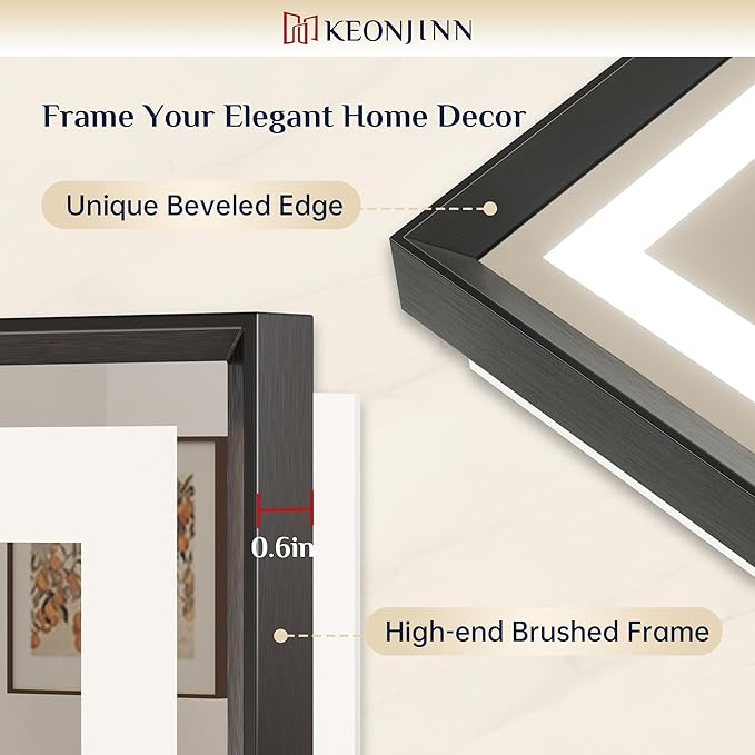 Keonjinn 40x30 Inch Black LED Bathroom Mirror with Lights, Beveled Edge | Frontlit & Backlit, Lighted Bathroom Mirror, HD Tempered Glass, 3 Color Temperatures, Anti-fog, Stepless Dimmable