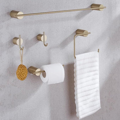 RANDOM Brushed Gold Bathroom Hardware Set 5 Pieces Include 24 inch Towel Bar Towel Ring Toilet Paper Holder Towel Hook for Bathroom,SUS304 Stainless Steel.RD96068S-5BG-2