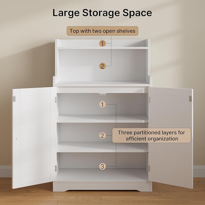 Gizoon 40" H Bathroom Storage Cabinet with 2 Adjustable Shelves, White | Freestanding Organizer with 2 Doors, Floor Pantry Cabinet for Dining Room, Kitchen, Living Room, Hallway
