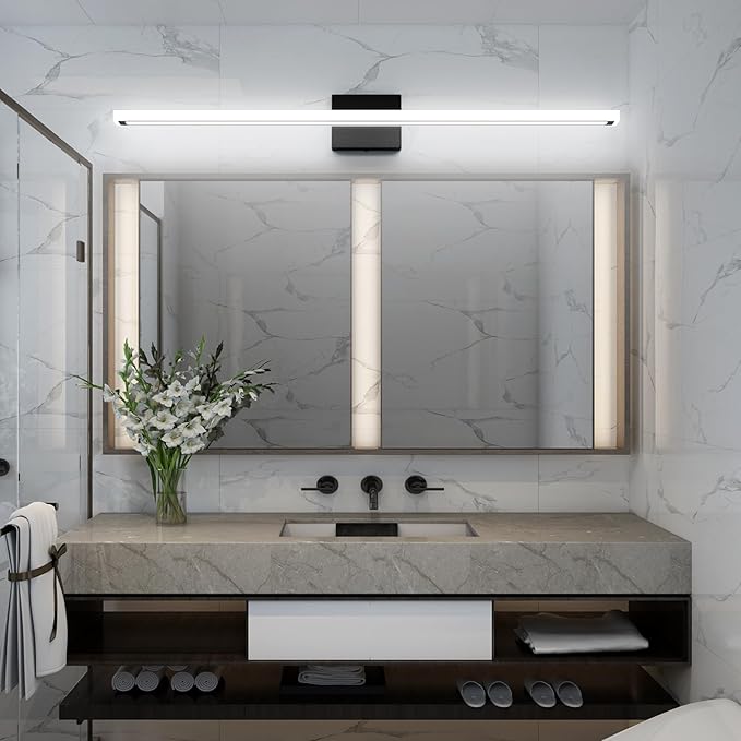 40inch Black LED Bathroom Vanity Light Bar 36W Modern Bath Light Fixture Over Mirror Vanity Light Cool White 6000K