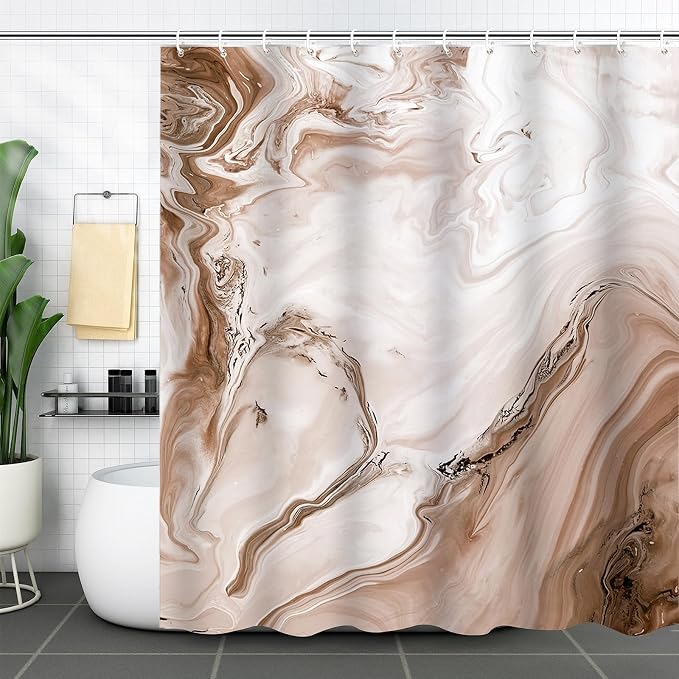 Brown Marble Shower Curtain Modern Abstract Tan Ombre Shower Curtains for Bathroom Waterproof Polyester Fabric Bathroom Curtain 72 x 72 Inch with 12 Hooks