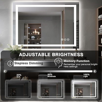 EchosLife 44"x32" Bathroom Mirror with LED Lights | Backlit + Front Lit, Anti-Fog, Stepless Dimmable, 3 Colors, Memory, Tempered Glass, UL Listed, Horizontal/Vertical