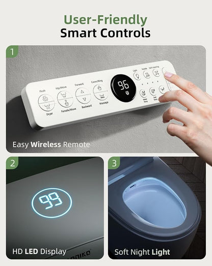 Smart Toilet with Bidet Built In, One-Piece Electric Tank Toilet with Foam Shield, Auto Open & Close Lid, Dual Flush 1.28 GPF, Heated Seat, Remote Control, Warm Air Dryer & Temp Display