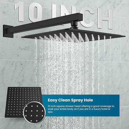 gotonovo Rainfall Bathroom Shower System Rain Shower Head and Handle Set Wall Mounted Shower Complete Combo Solid Brass Pressure Balancing Shower Mixer Valve 10 Inch Matte Black