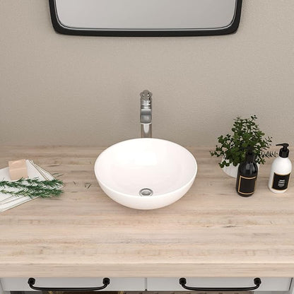 Mocoloo Oval Vessel Sink - 13'' x 13'' Bathroom Sink Countertop Oval Shape Small Ceramic Bathroom Sinks Above Counter White Porcelain Art Basin