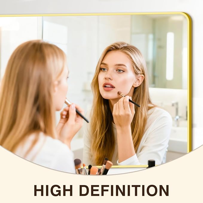 Vanity Bathroom Mirror, 50”x30” Gold Bathroom Mirror for Over Sink | HD Tempered Glass, Anti-Rust Frame, Vertical or Horizontal, Wall Mirrors for Bathroom Sink, Living Room, Entryway, Bedroom