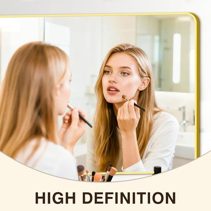 Vanity Bathroom Mirror, 50”x30” Gold Bathroom Mirror for Over Sink | HD Tempered Glass, Anti-Rust Frame, Vertical or Horizontal, Wall Mirrors for Bathroom Sink, Living Room, Entryway, Bedroom