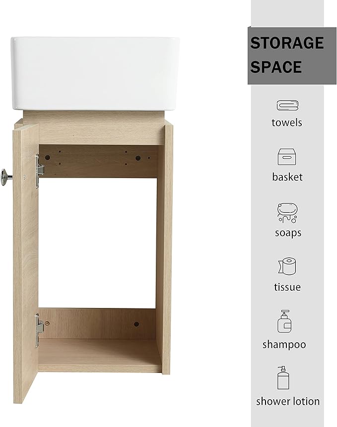 12" Wall-Mounted Bathroom Vanity with Sink & Top Basin - Modern Floating Vanity Cabinet for Small Spaces, Soft-Close Door Storage & Countertop Combo, Space-Saving Design (12x12 Inch)