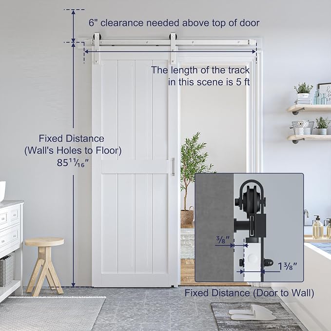 SMARTSTANDARD 30" x 84" White Sliding Barn Door with 5FT Silver Hardware | Pre-Drilled Ready to Assemble, Waterproof PVC Coating, H-Frame