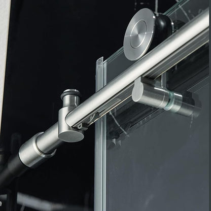 Woodbridge Frameless Single Sliding Shower Doors in Brushed Nickel Finish, 45.5-48" Width x 76" Height with 3/8"(10mm) Clear Tempered Glass, Soft Close System and Explosion-Proof Film, BSDC4876-B