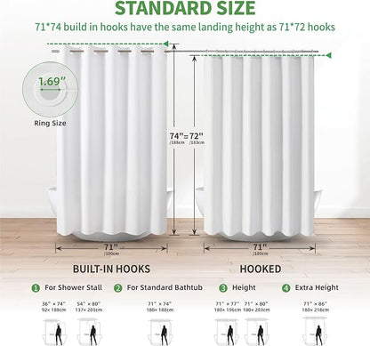 Stall No Hooks & No Liner Needed Fabric Shower Curtain,54"Wx80"L,White | Linen Texture,100% Waterproof TPU Laminated Layer,Bottom Magnets,Machine Washable,Hotel Style Bathroom Curtain For Shower,Tub