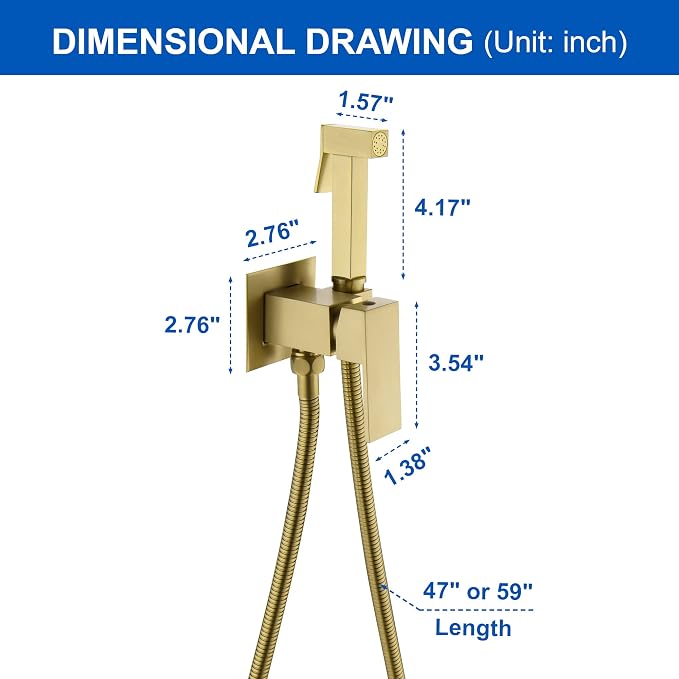 Warm Water Bidet Sprayer for Toilet with Hot and Cold Brass Rough-in Valve, Stainless Steel Handheld Bidet Attachment Set for Feminine, Pets and Baby Diaper Wash, Brushed Gold, BDS08-3