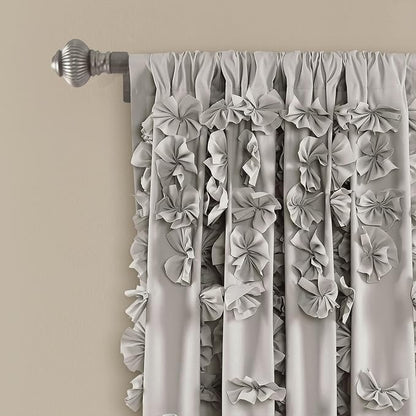 Lush Decor Riley Light Filtering Window Curtain Panel, Single 54" W x 63" L, Light Gray - Cute Gray Curtains for Bedroom - Bow Decor - Coquette Curtains for Windows