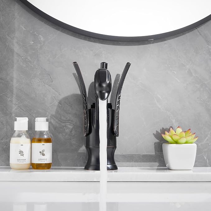 Oil Rubbed Bronze Bathroom Faucet Swan Shape Single Handle One Hole Bathroom Vanity Faucet Basin Tap Deck Mount Lavatory