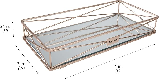 Gorgeous Mirrored, Perfect for Jewelry, Toiletries, Bathroom Organization, Perfume, Makeup, Décor, in Rose Gold Vanity Tray