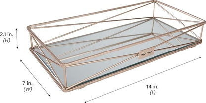 Gorgeous Mirrored, Perfect for Jewelry, Toiletries, Bathroom Organization, Perfume, Makeup, Décor, in Rose Gold Vanity Tray