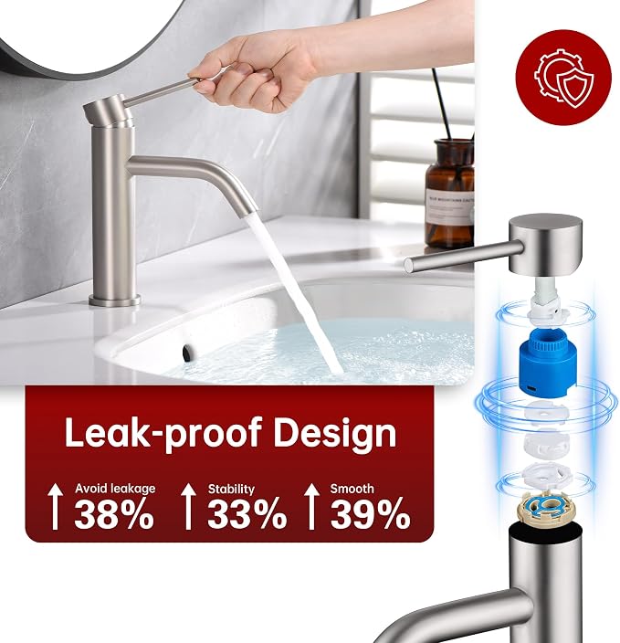 SUMERAIN Bathroom Sink Faucet Brushed Nickel Single Handle | Modern, Lead-Free, Stainless Steel, Single Hole, with Faucet Supply Lines, Easy DIY Install