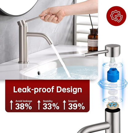 SUMERAIN Bathroom Sink Faucet Brushed Nickel Single Handle | Modern, Lead-Free, Stainless Steel, Single Hole, with Faucet Supply Lines, Easy DIY Install