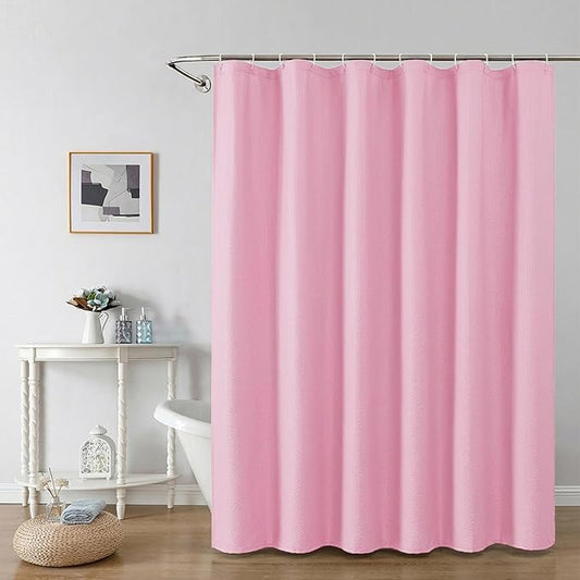 OWENIE Hot Pink Shower Curtain for Bathroom 72x72 Inch, 3D Embossed Textured Waffle Fabric Shower Curtains, Soft Hotel Farmhouse Style, Water Repellent, Machine Washable, Hot Pink, 72" W x 72" L