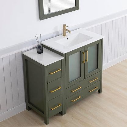 Vanity Art 42 Inch Under Mount Single Sink Bathroom Vanity Cabinet with 1 Mirror, Ceramic Top Bathroom Cabinet Compact Set with 5 Dovetail Storage Drawers, Golden Brushed Handles, VA3030-42-VG