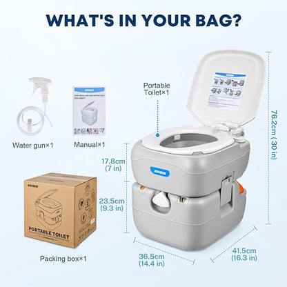 Kohree Portable RV Toilet, Camping Toilet Porta Potty, 5.8 Gallon Detachable Waste Tank, Indoor Outdoor Leak-Proof Toilet with Level Indicator, for Adults Home Use, RV Travel, Boat and Trips