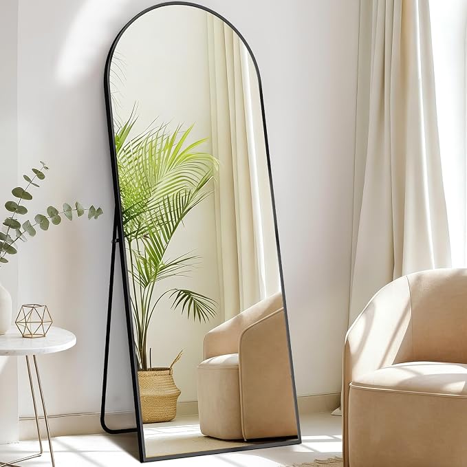 NEWBULIG Arched Full Length Floor Mirror 58"x19", Body Standing Mirror | Wall Hanging or Leaning, Shatter-Proof Glass, Aluminum Alloy Frame with Stand, Home Decor Bedroom, Black