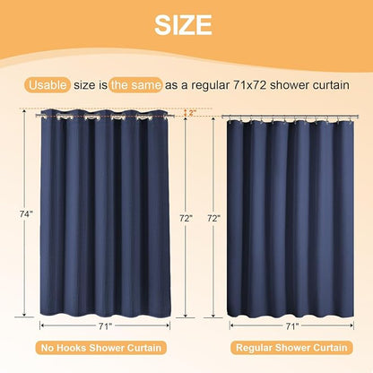 River Dream Cotton Blend No Hook Shower Curtain with Liner, Navy, 71x74 | with Snap in Liner, Heavyweight Waffle Fabric, Hotel Grade for Bathroom, Water Repellent, Corner Magnets, Machine Washable