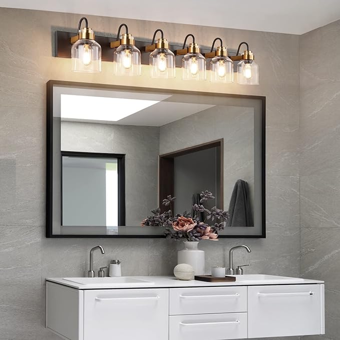 PRESDE 6 Light Bathroom Vanity Light Fixtures Over Mirror Bronze Brushed Black Vintage Bathroom Wall Sconce
