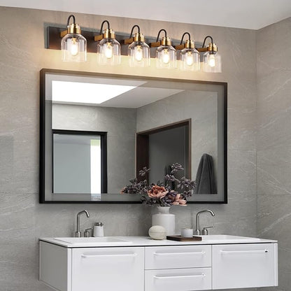 PRESDE 6 Light Bathroom Vanity Light Fixtures Over Mirror Bronze Brushed Black Vintage Bathroom Wall Sconce