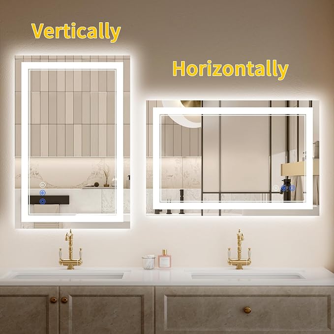 36"x40" LED Bathroom Mirror with Lights, Anti-Fog, Backlit + Front Lit, Dimmable, Led Vanity Mirror for Wall, Lighted Bathroom Mirror, 3 Colors, Shatter-Proof Tempered Glass
