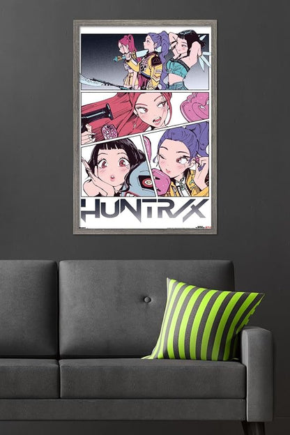 Trends International Netflix KPop Demon Hunters (2025) - Huntrix Manga Panels Wall Poster, 34L x 22.4W, Barnwood Framed Version