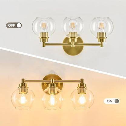 VONLUCE 3 Light Bathroom Vanity Light Fixtures, Gold Finish | Globe Glass Shades, E26 Sockets, Easy to install, Vanity Lights for Bedroom Hallway Living Room