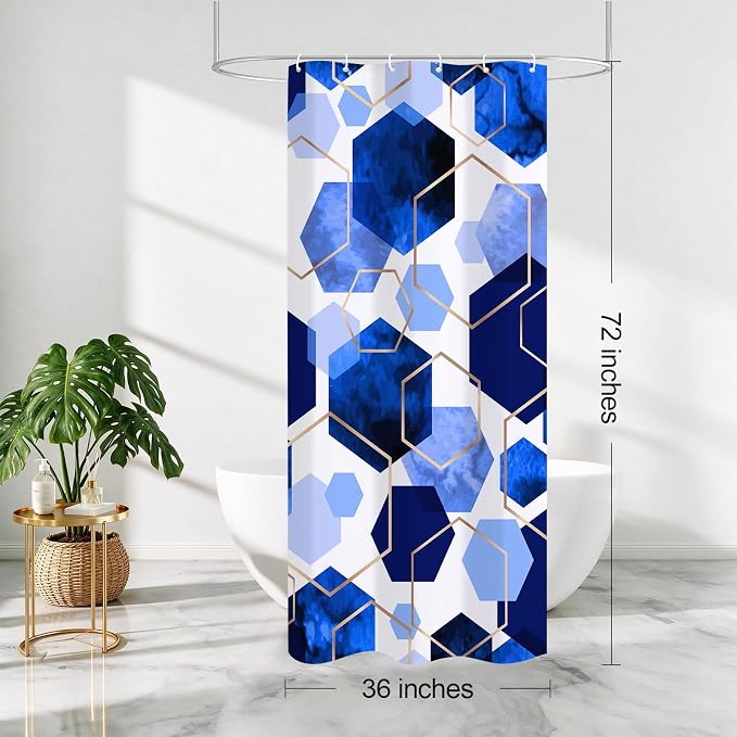 Litabel Small Stall Shower Curtain Set, Geometric Bathroom Decor 36x72 | Narrow Half Modern Minimalist Shower Curtais, Roya lBlue Geometric Art Print Abstract Waterproof Bath Curtain