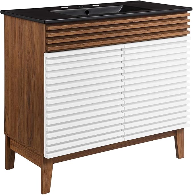 Modway Render 36" Bathroom Vanity in White Walnut Black