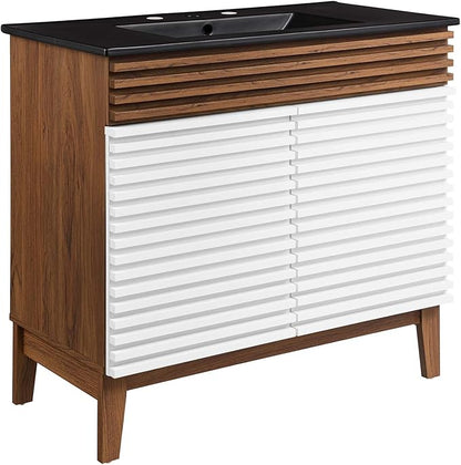 Modway Render 36" Bathroom Vanity in White Walnut Black