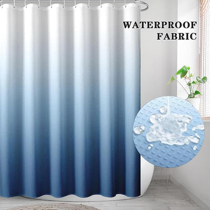 Shower Curtain Set, for Bathroom Decor 72" x 72", Gradient Ombre | Waffle Modern Blue Waffle Textured Cloth Waterproof Matching Window Shower Curtain 36 x 30 Inches