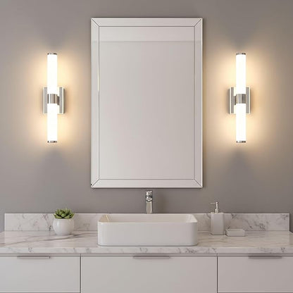 20 Inch LED Vanity Light Bar with Motion Sensor, Dual LED Source | 4 Lighting Modes (incl. Night Light) | 3000K Warm White, Dimmable, CRI 90+, 1040LM, ETL Listed (Chrome)