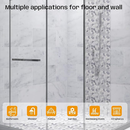 Grey Pebble Bathroom Shower Tile 12x12 in Pebble Mosaic Floor 5 SqFt | Slip-resistant Pebble Floor Tile for Bathroom, Shower, Kitchen Walls & Outdoor Areas, Mesh-Backed Easy to Install