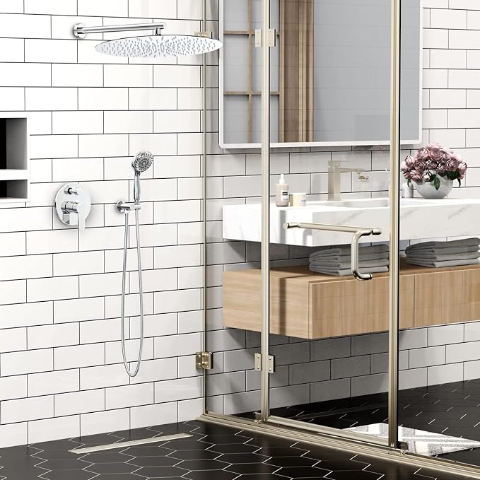 SR SUN RISE Shower Faucet - 16 Inch Multifunctional High Pressure Shower Head System with Handheld Shower Head Fixtures - Valve Included - Polished Chrome