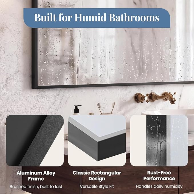 NEWBULIG Bathroom Wall Mirror, Vanity Mirror, 30x40 Inch | Rectangle Metal Frame, Tempered Glass, Over Sink Entryway, Living Room Hang, Anti-Rust, Black