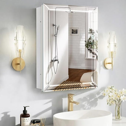 Bathroom Medicine Cabinet with 22x30 Inch Frameless Beveled Edge Mirror, Surface/Recessed Mount Vanity Storage Cabinet for Bathroom/Living Room/Bed Room