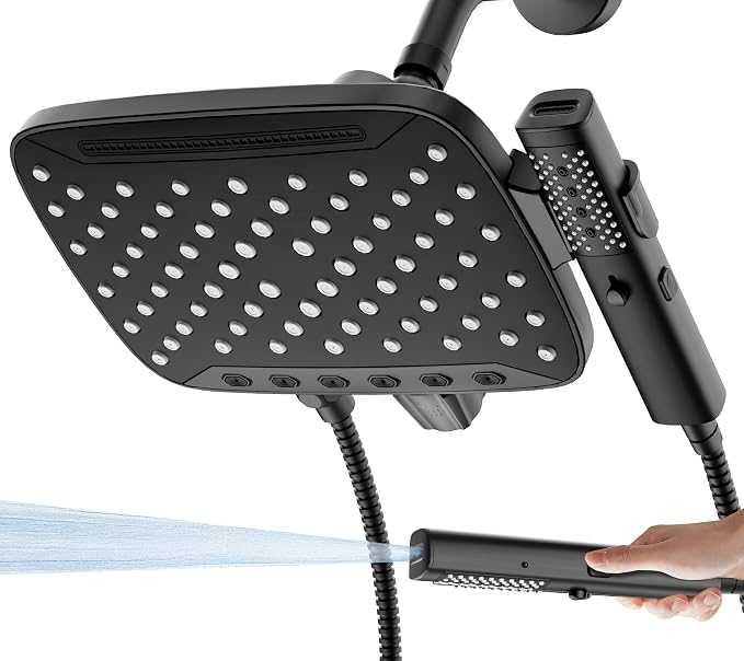 JDO High Pressure Rain Shower Head with Handheld Spray Matte Black | 7 Modes Dual Shower Head, 10-inch Rainfall Showerheads Combo, Detachable Hand Held Shower Wand, Power Jets, 71" Shower Hose