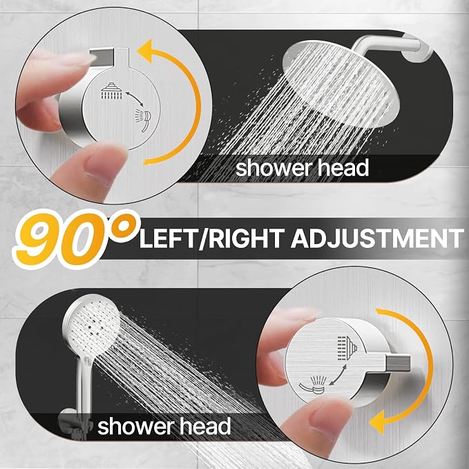 Shower Faucet Set 8IN Brass Rough-In Valve Body Trim Kit Rainfall Included Handle Accessories Complete 2 Functions with Rain Head and Handheld Bathroom Systems (8'', Brushed Nickel)