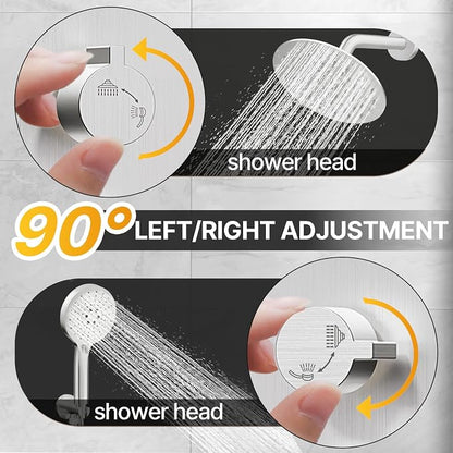 Shower Faucet Set 8IN Brass Rough-In Valve Body Trim Kit Rainfall Included Handle Accessories Complete 2 Functions with Rain Head and Handheld Bathroom Systems (8'', Brushed Nickel)