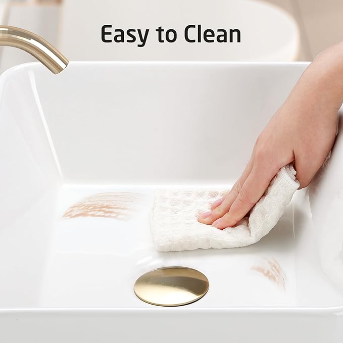 KES Rectangular Bathroom Vessel Sink White 19x15 Inches Rectangle Above Counter Countertop Porcelain Ceramic Vanity Sink, BVS110