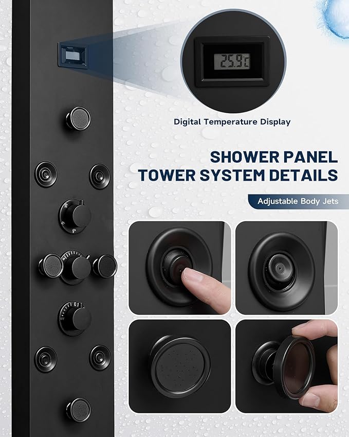Homevacious 5 IN 1 Shower Panel Stainless Steel Shower Tower Panel System Matte Black Rainfall Waterfall Shower Head with Handheld Shower Massage Body Jets with Tub Spout Shower System