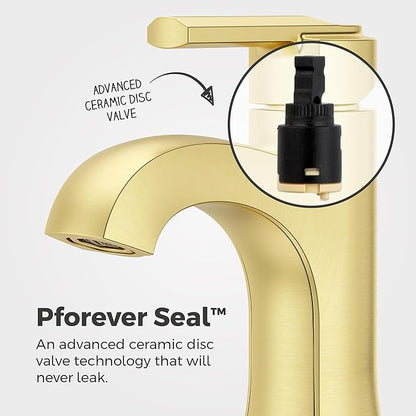 Pfister Vaneri Bathroom Sink Faucet, Single Control, 1-Handle, Single Hole, NSF Certified, Brushed Gold Finish, LF042VRIBG