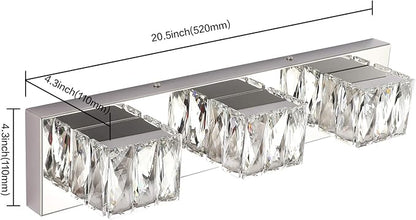 Modern Bathroom Vanity Lights - Crystal 3 Light Vanity Lighting Fixtures - Chrome Bathroom LED Light Fixture Over Mirror 6000K Cool White Light