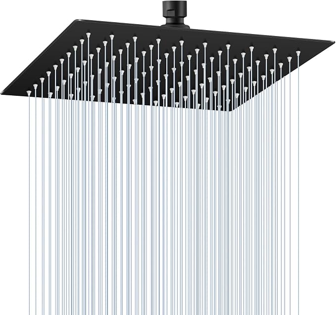 10 Inch Matte Black Rain Shower Head - All Metal Stainless Steel 304, Ultra Thin Design, Modern Bathroom Square Rainfall Showerheads - Full Body Coverage Bath Shower